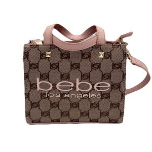 NWT Bebe Los Angeles Beige Monogram & Blush Talulla Mini Satchel w Straps 2 Way